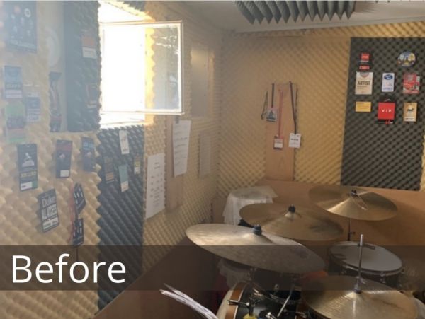Изолација на бучава во студио за тапан